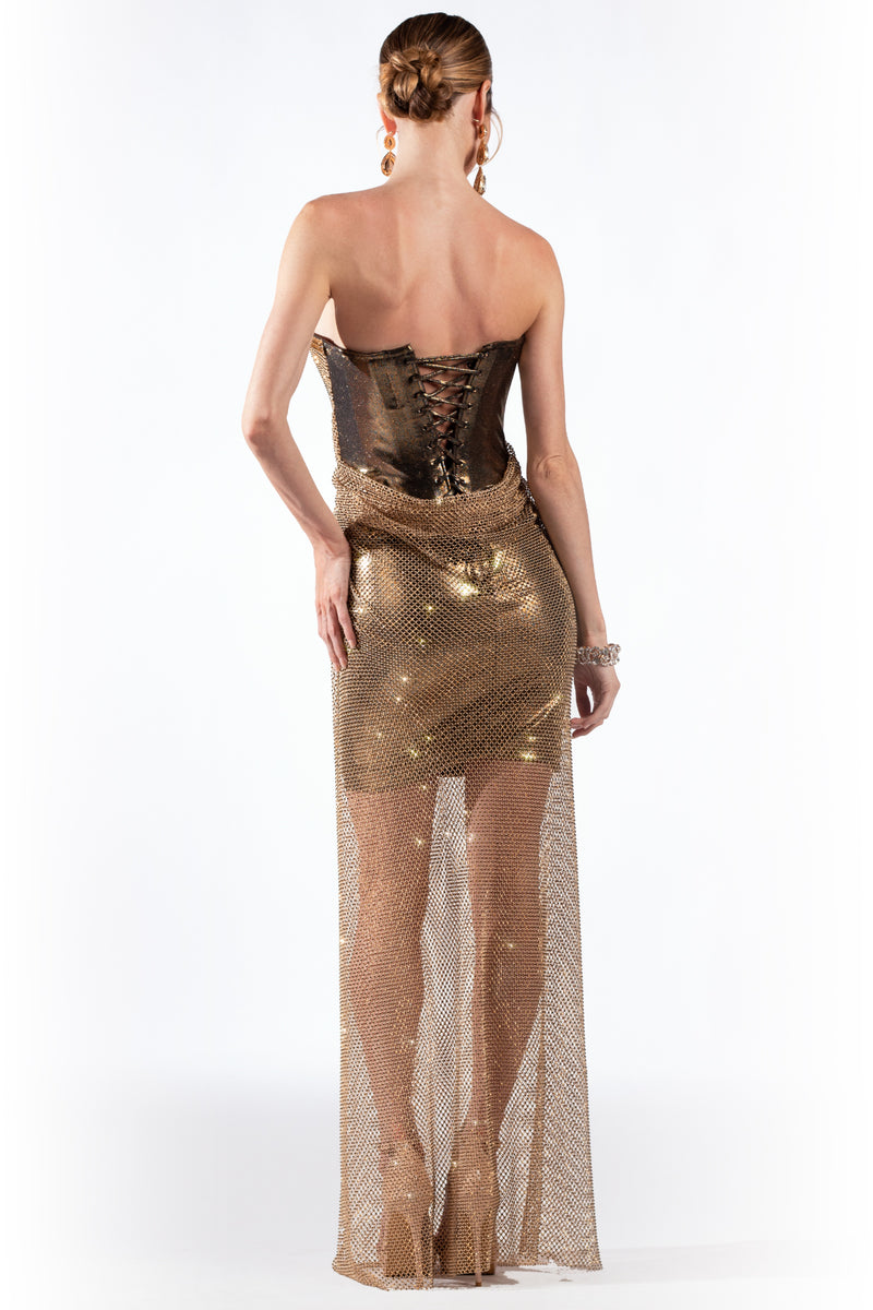 Cori Corset Long Dress Gold