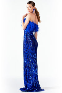 Lili Royal Blue Sequin Feather - Long Dress