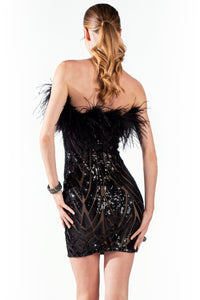 Lili black Sequin Feather - Short Cocktail Dress