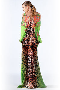 Maidy Silk Long Dress Orange Green