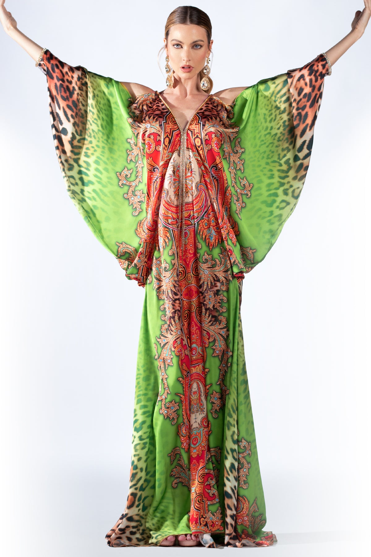 Maidy Silk Long Dress Orange Green