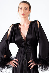 Cher Black Silk Feather - Long Dress