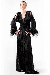 Cher Black Silk Feather - Long Dress