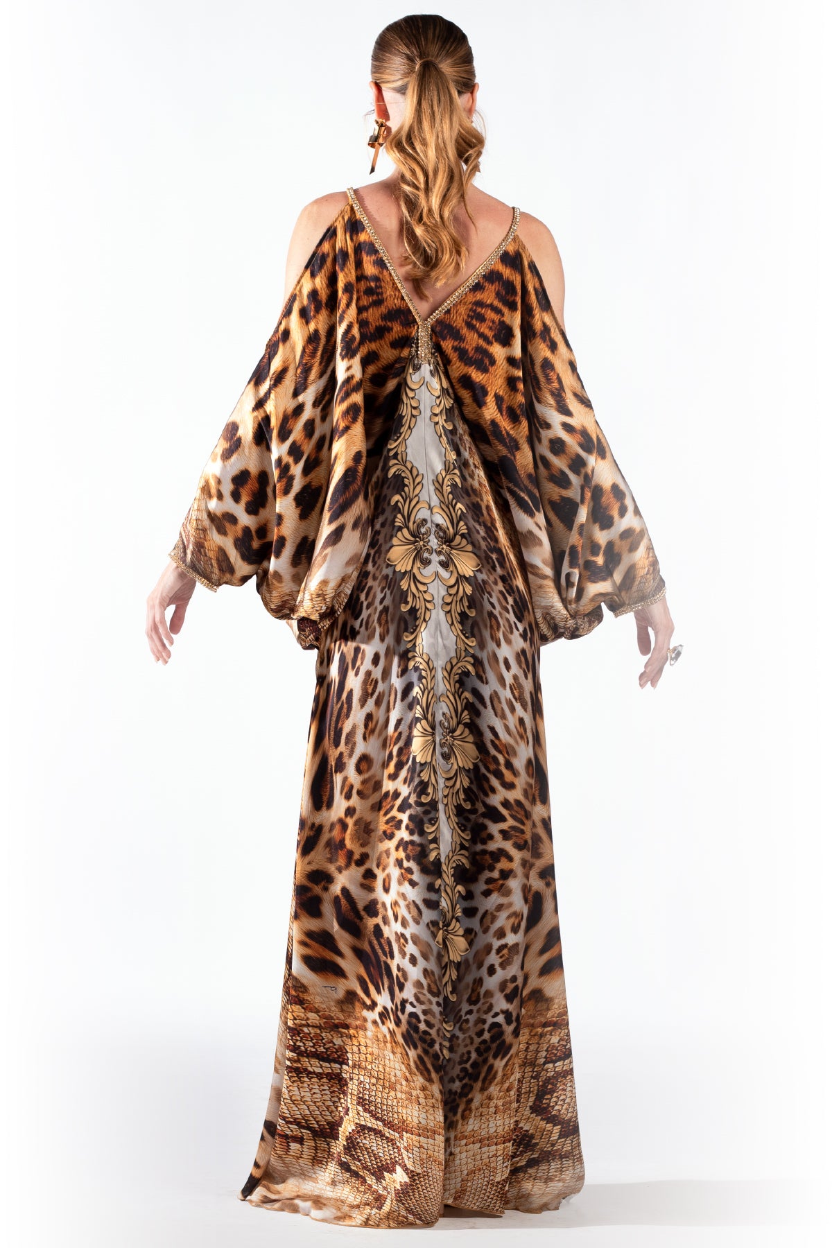 Maidy Silk Brown Leopard Snake - Long Dress