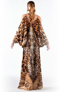 Maidy Silk Brown Leopard Snake - Long Dress