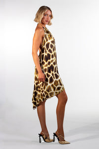 Alessa Yellow Asymmetrical Giraffe Print Short Dress