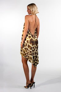 Alessa Yellow Asymmetrical Giraffe Print Short Dress