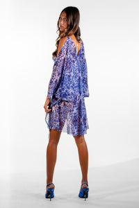 Buda Blue Batwing Mosaic Print Long Cover-Up