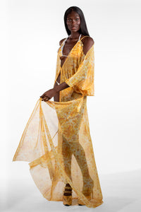 Buda Yellow Batwing Mosaic Print Long Cover-Up