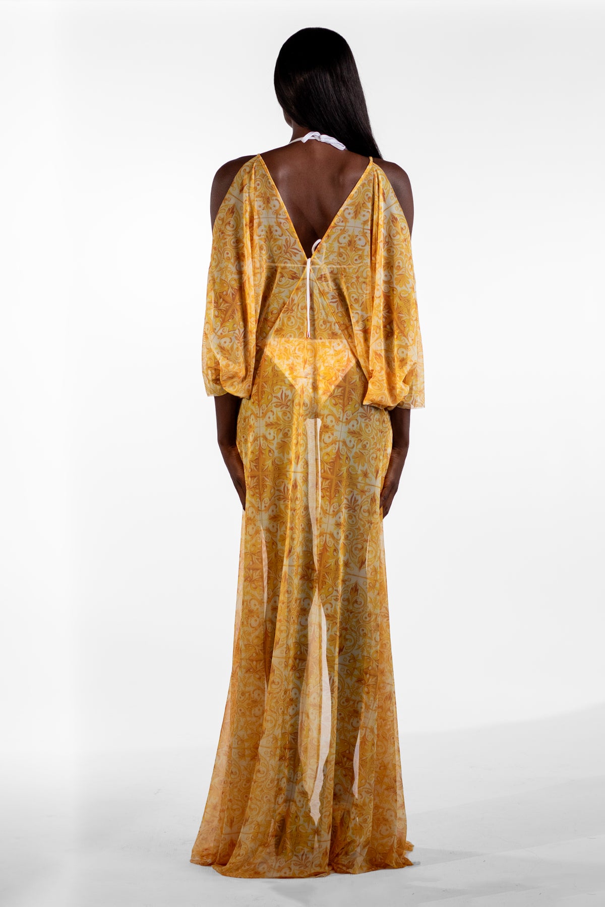 Buda Yellow Batwing Mosaic Print Long Cover-Up