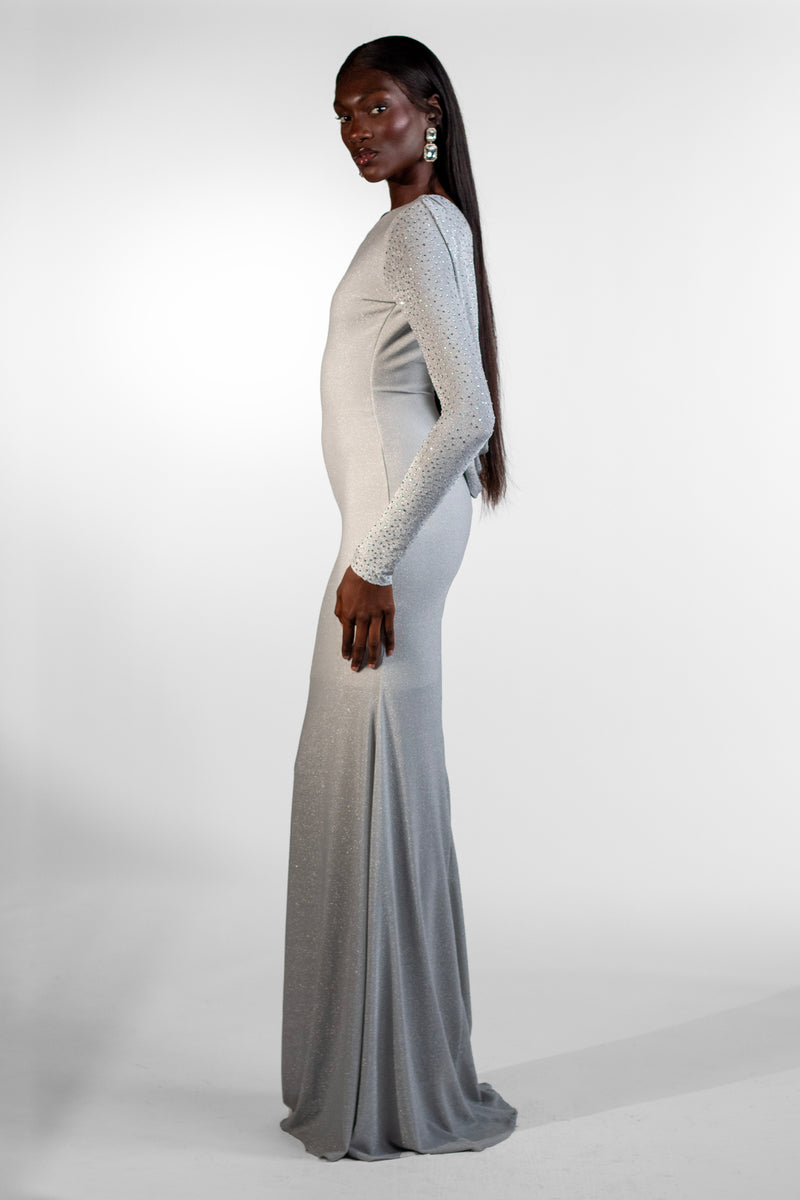 Denice Silver Single Shoulder Maxi Gown