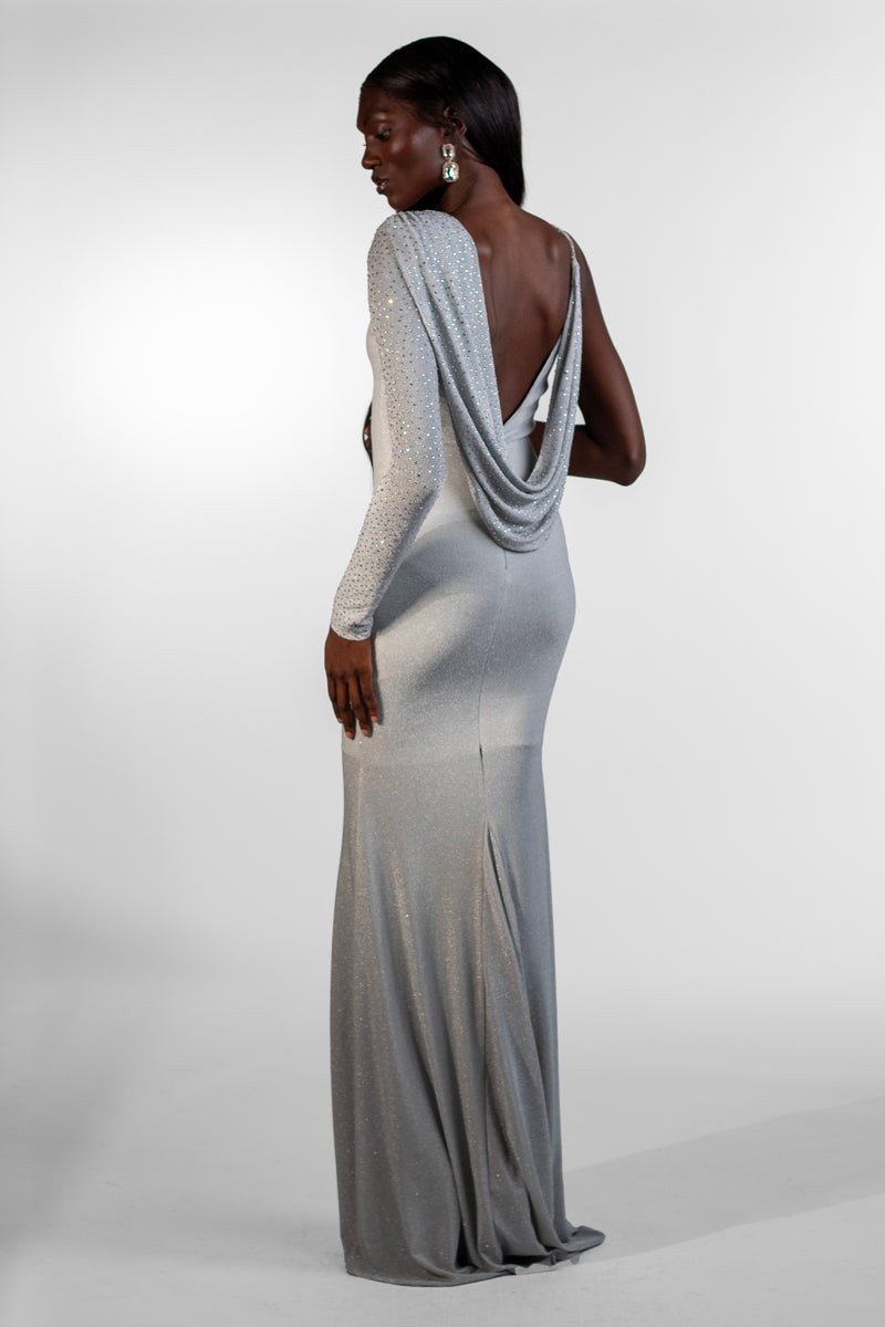 Denice Silver Single Shoulder Maxi Gown