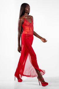 Luz Red Split Leg Sheer Long Cover-Up Pants