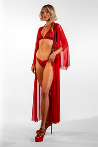 Luz Red Split Sleeve Sheer Long Cover-Up