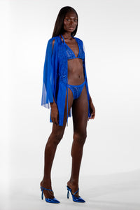 Luz Royal Blue Split Sleeve Sheer Short Cover-Up