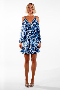 Maidy Blue Batwing Giraffe Print Short Dress