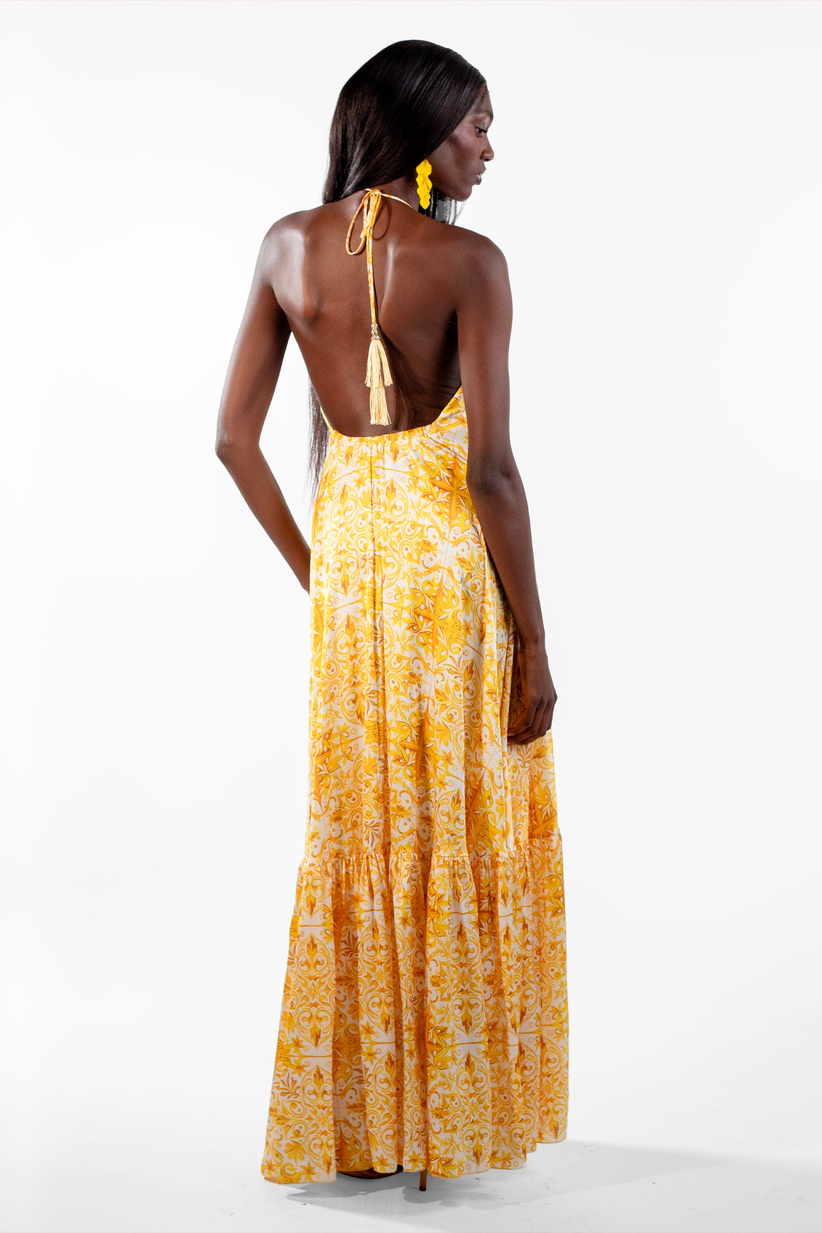 Valeska Yellow V-Neck Mosaic Maxi Dress