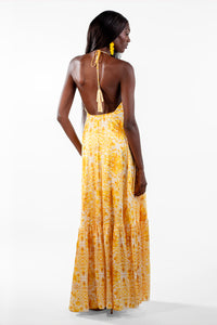 Valeska Yellow V-Neck Mosaic Maxi Dress