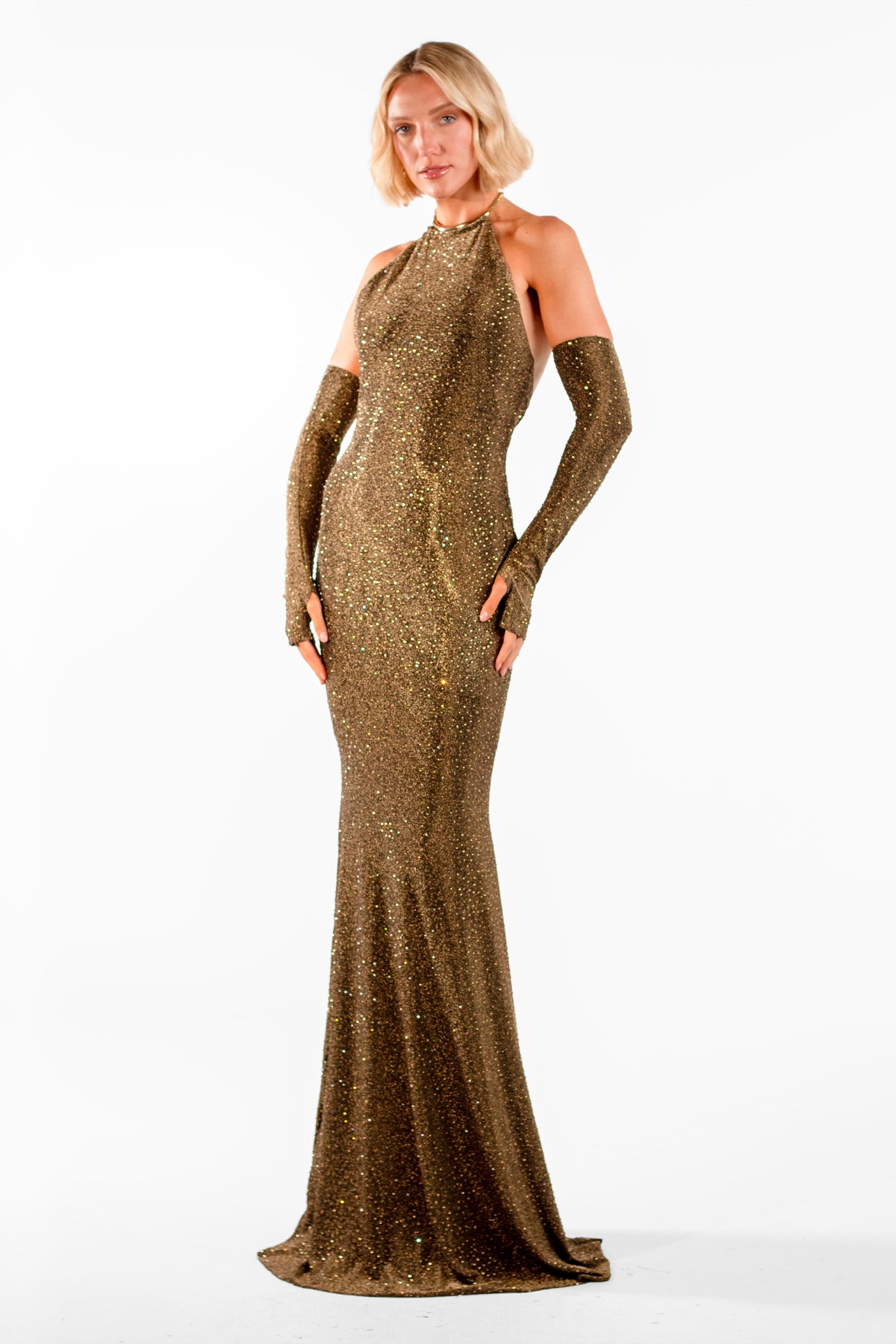 Violeta Bronze Halte Maxi Gown