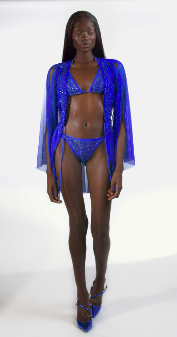 Luz Royal Blue Split Sleeve Sheer Short Cover-Up