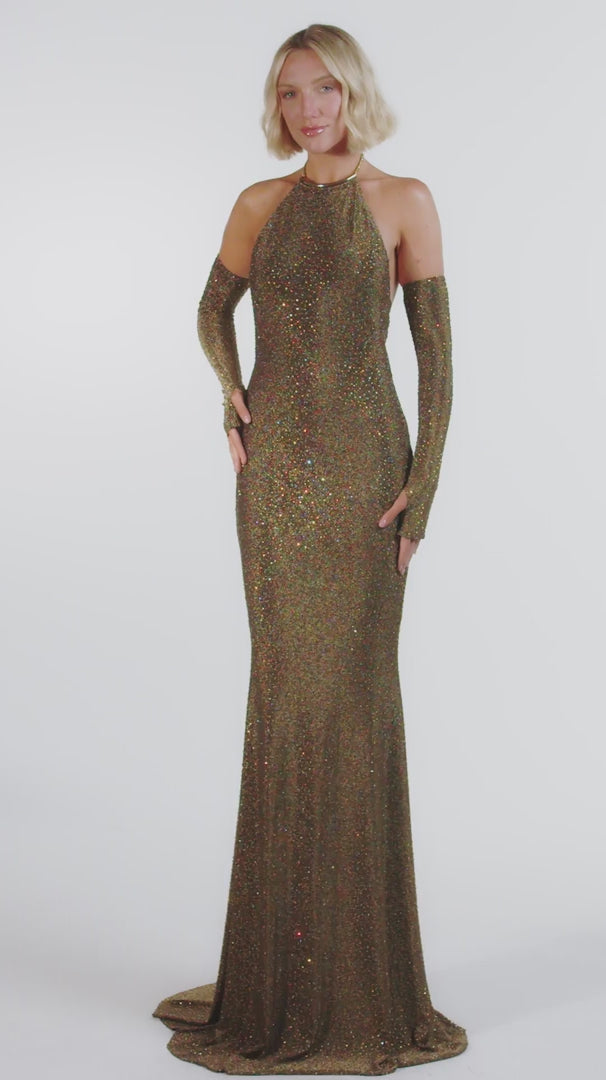 Violeta Bronze Halte Maxi Gown