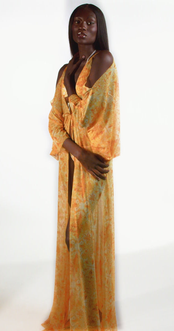 Buda Yellow Batwing Mosaic Print Long Cover-Up