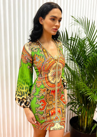 Angelina Orange Green Leopard - Short Cocktail Dress