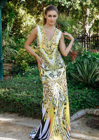 Jess Yellow Leopard Scuba Paint - Long Dress