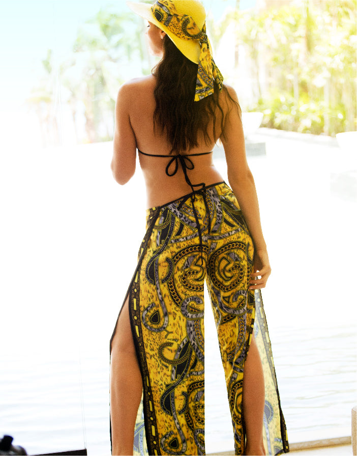 Mulan Silk Pants Yellow-Blue - BACCIO by Altamirano