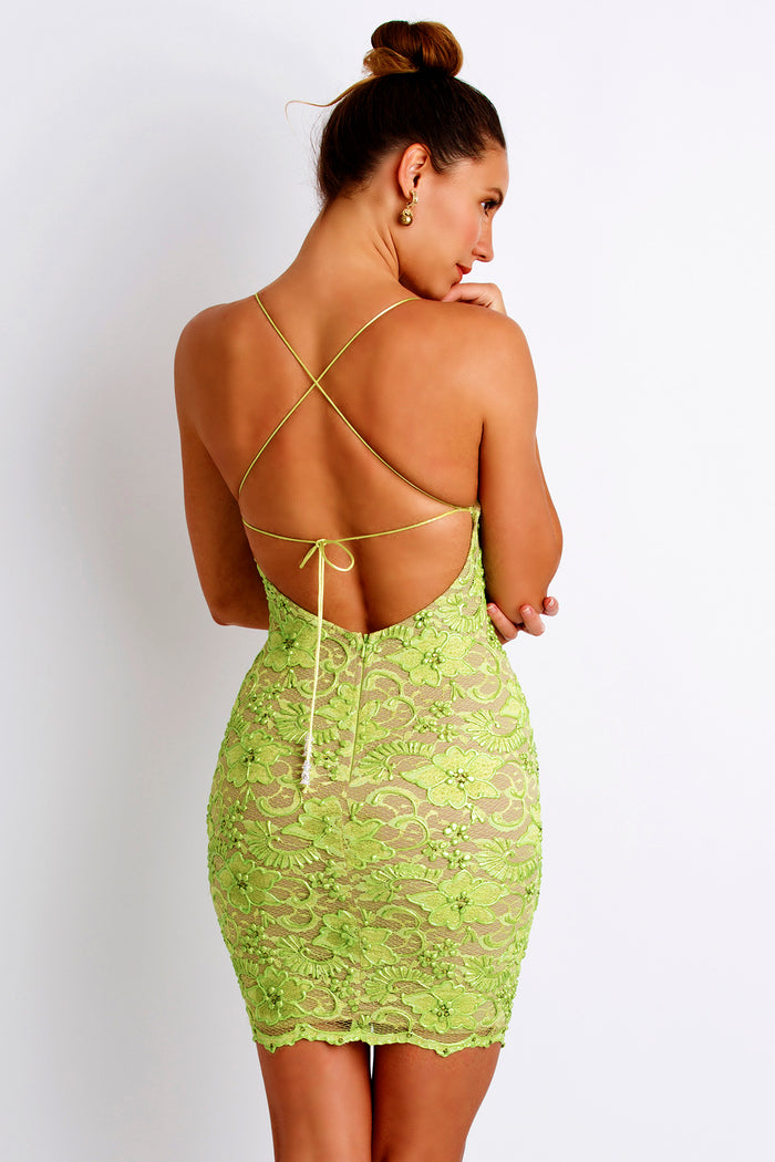 Magda Caviar Ligth Green Cocktail Dress - Short Dress - BACCIO Couture