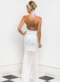 Magda White Stretch Lace Handpainted Gowns - Long Dress - BACCIO Couture