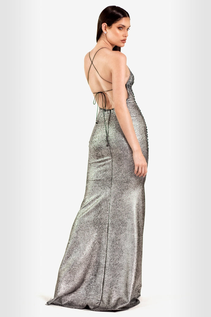 Praga Painted Long Dress Metallic Grey