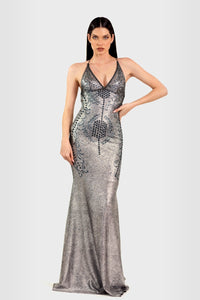 Praga Painted Long Dress Metallic Grey