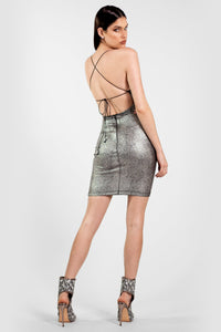 Praga Hand Painted Short Dress Metallic Grey