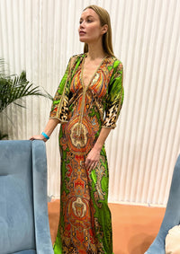 Sheer Orange Green Leopard - Long Dress