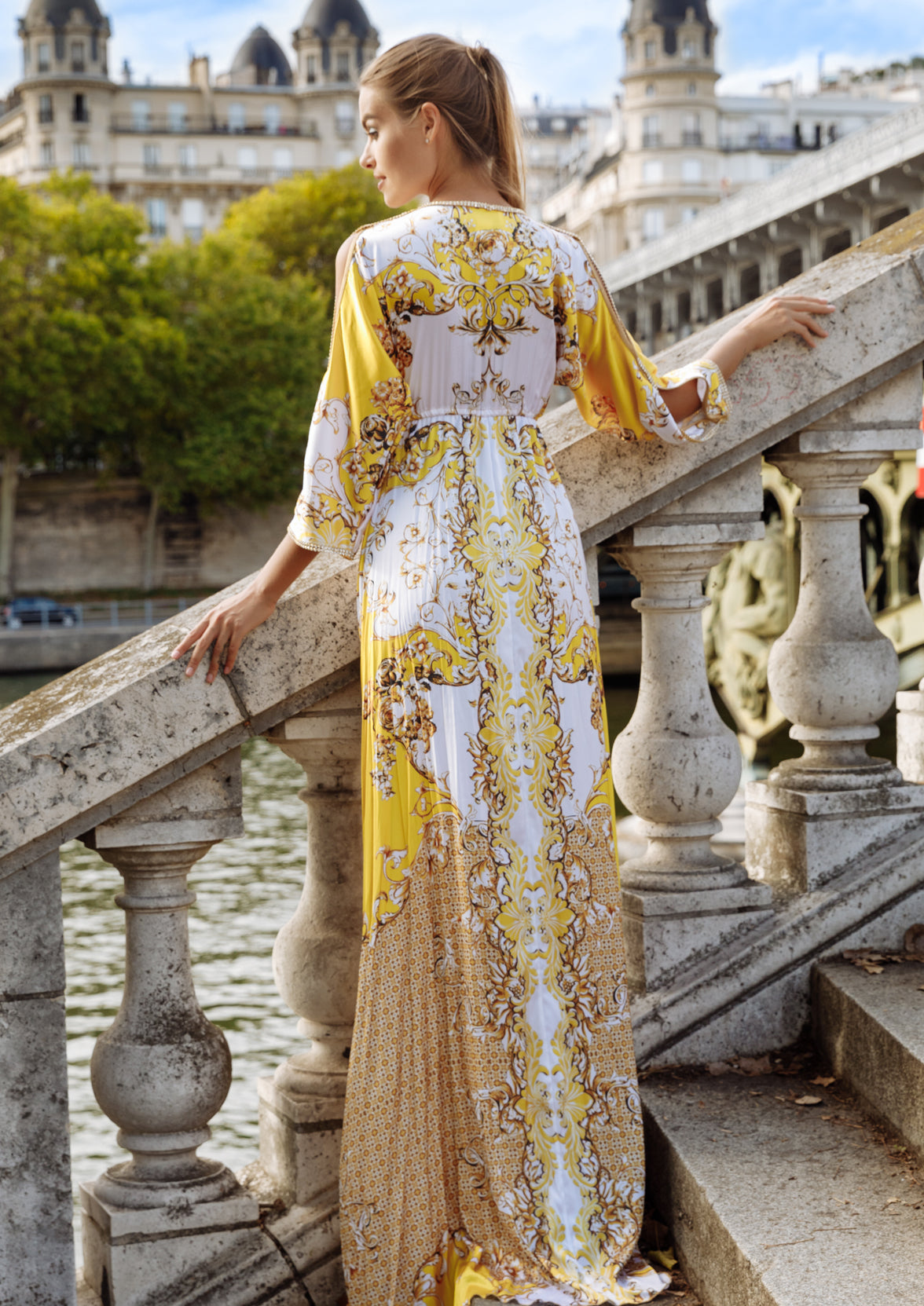 Cher Chaina White Yellow - Long Dress