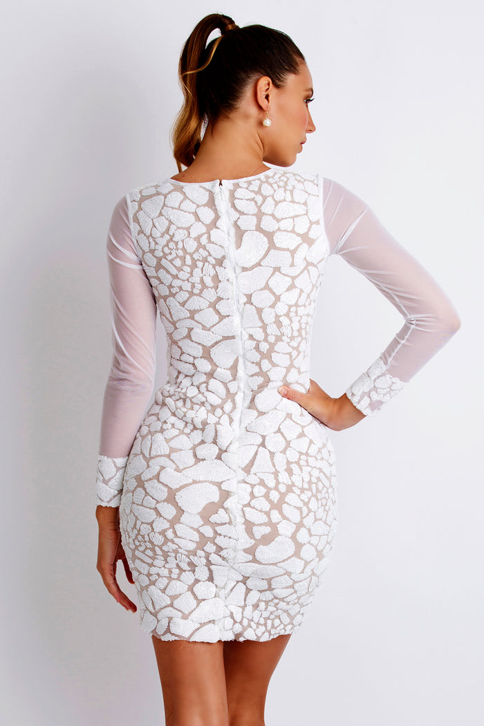 Soila White Sequin Short Cocktail Dress - BACCIO Couture