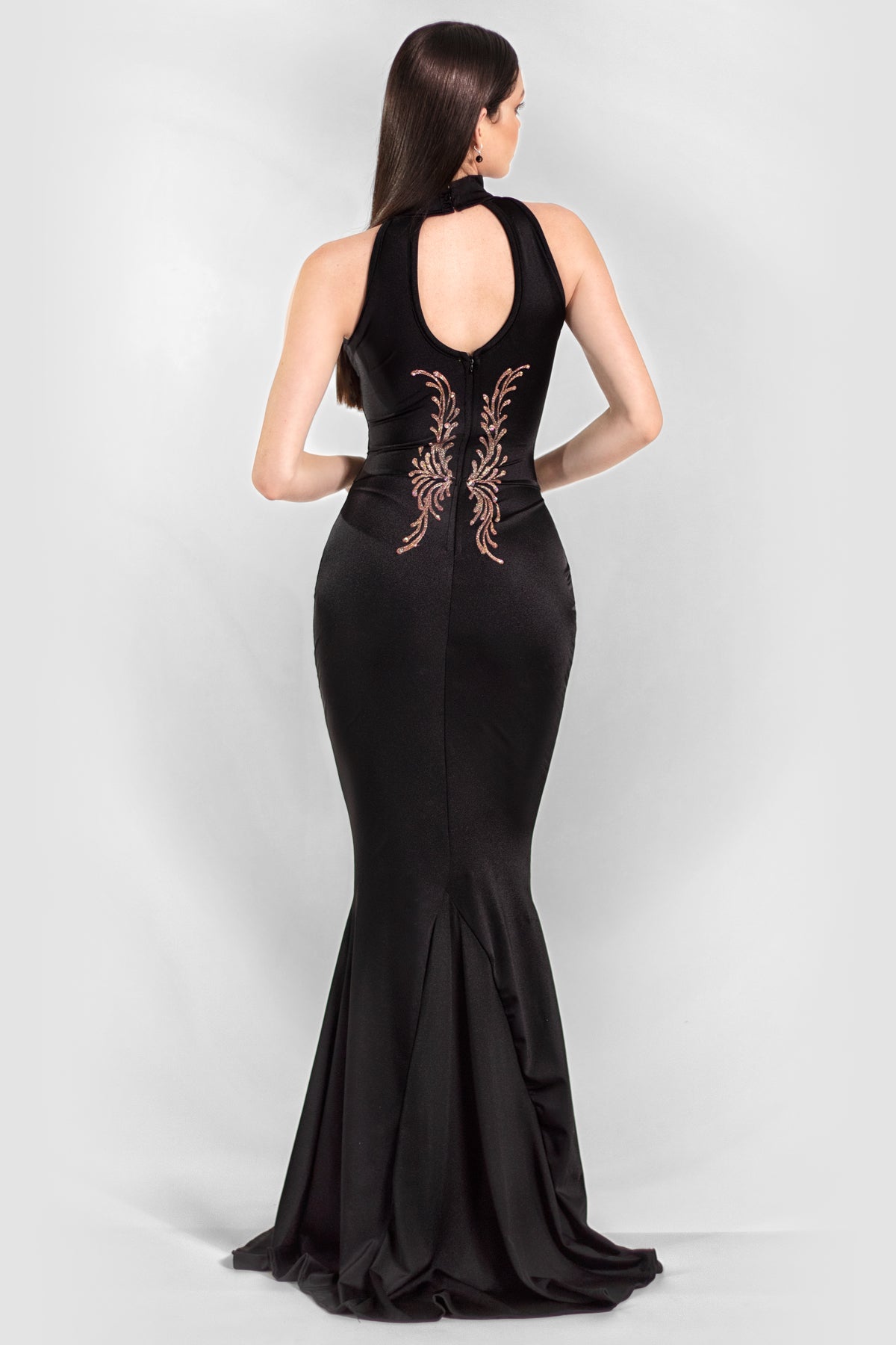 Viena Hand Painted Long Dress Black Platinum