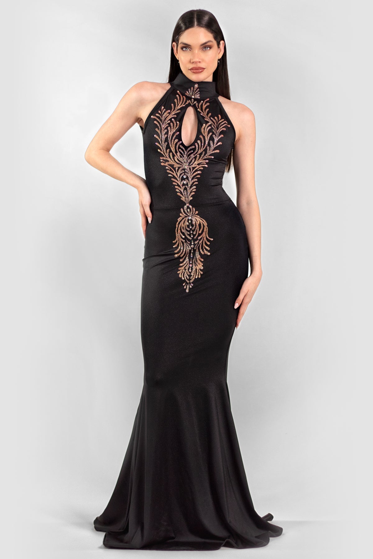 Viena Hand Painted Long Dress Black Platinum