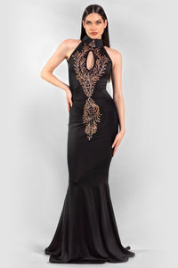 Viena Hand Painted Long Dress Black Platinum